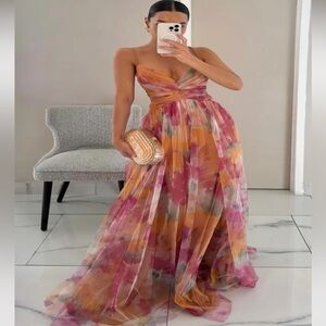 Vibrant Orange and Pink Maxi Dress